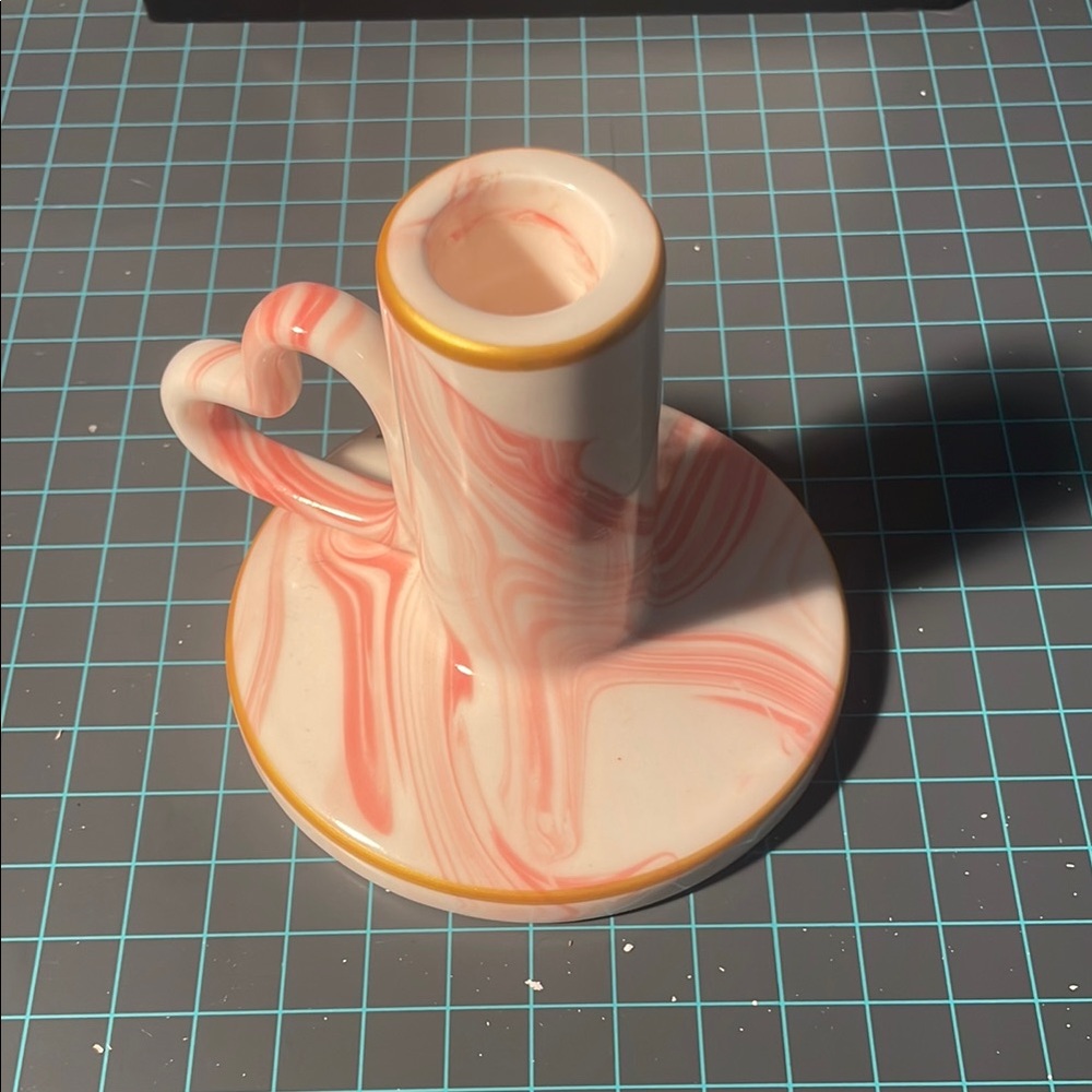 Marbled Pink and Cream Ceramic Candle Holder